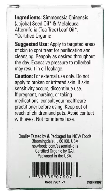 Óleo da semente Jojoba Orgânico, Roll-On, 10ml, Now
