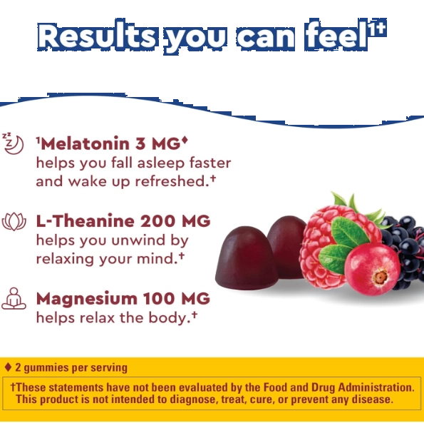 Sleep and Recover, Melatonina 3mg, Com L-teanina 200mg e Citrato de magnésio, 44 Gomas, Nature Made