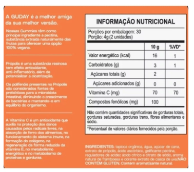 Morning Gummy, Shot Matinal com Vitamina C e Propolis, 60 Gomas Sabor Framboesa, Guday