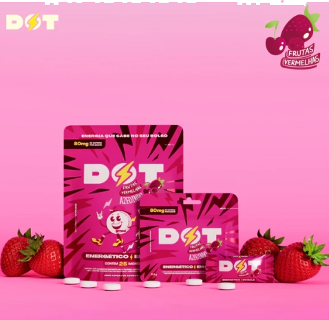 DOT Azedinho, Energético em Bala, Sabor Frutas Vermelhas, 25 Sachês
