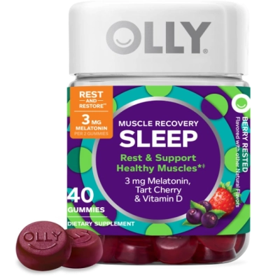 Melatonina 3mg, Para Suporte Muscular para Sono e Dor, 40 Gomas Sabor Frutas Vermelhas, OLLY