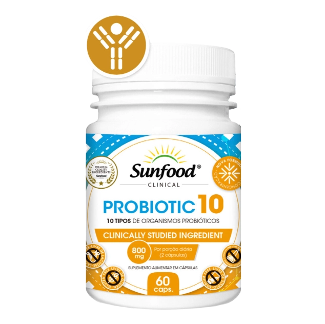 Probiótico 10, 800mg, 60 Cápsulas, Sunfood