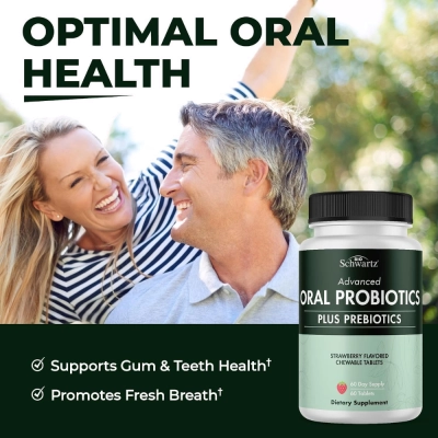 Probiótico Oral com Prebióticos, 60 Comprimidos, Sabor Morango, BioSchwartz