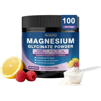 Magnesium Glycinate Powder, Sabor Framboesa e Limão, 300g, Dr Foster