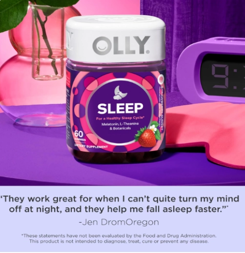 Sleep Melatonina 3mg, Com L-teanina, Camomila e Erva-cidreira, 60 Gomas, OLLY