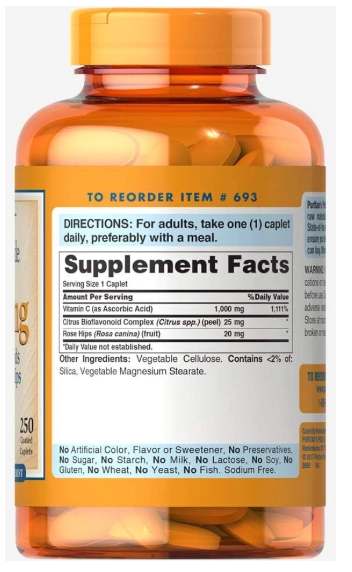 Vitamina C 1000Mg Com Bioflavonóides 250 Comprimidos, Puritans Pride