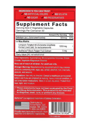 LongJack Tongkat Ali Max, 1200mg, 60 Cápsulas, Force Factor