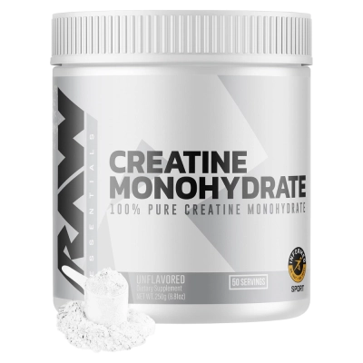 Creatina Monohidratada 100% Pura, Sem Sabor, 250g, Raw Essentials