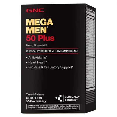 Mega Men 50 Plus, Multivitamínico Senior, 60 Cápsulas, GNC