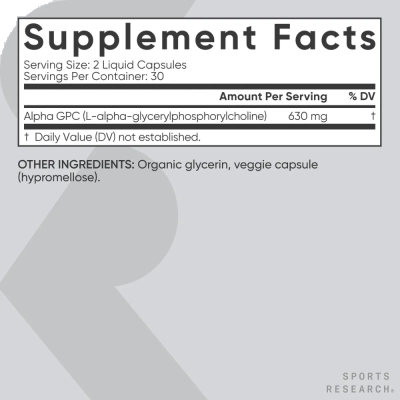 Alpha GPC, Extra Strength, 630mg, 60 Cápsulas, Sports Research