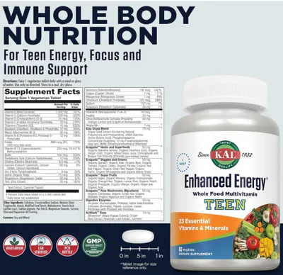 Enhanced Energy for Teens, Energia para Adolescentes, 60 Comprimidos, Kal