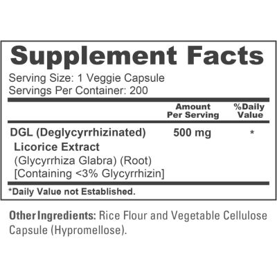DGL, Extrato de Raiz de Alcaçuz Deglicirrizinado,500mg, 200 Cápsulas, NusaPure