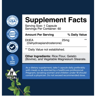 DHEA 25mg, 60 Cápsulas, Natures Craft