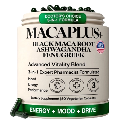 Macaplus+, com Black maca + Aswagandha, 60 Cápsulas, Plus+Ultra