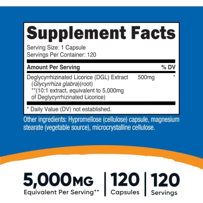 DGL Extract 5000mg, (Deglicirrizinado), 120 Cápsulas Veganas, Nutricost