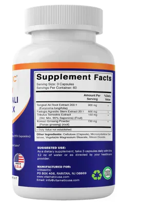 Tongkat Ali Extrato 900mg, Com Extrato de Fadogia Agrestis, Tribulus 95% e Panax Ginseng, Vitamatic, com 180 capsulas