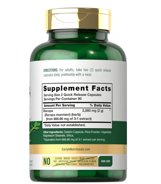 Bacopa, 2000mg, 180 Cápsulas, Carlyle