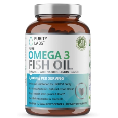 Omega-3 3000mg, Óleo de Peixe, 180 Softgels, Purity Labs