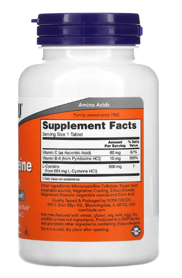 L-Cisteína, 500mg, 100 Comprimidos, Now