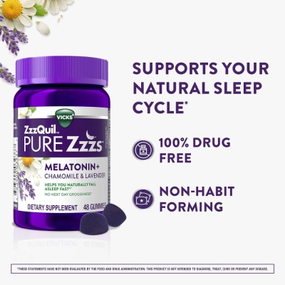 ZzzQuil, Melatonina e Camomila Em Goma 2mg , 48 Gomas, Vicks
