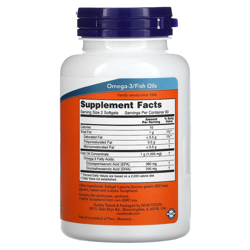 Omega-3, 180 EPA / 120 DHA, 180 Capsulas Mini Géis, Now