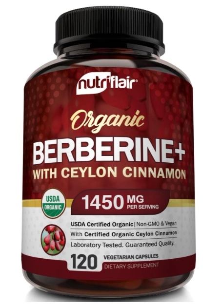 Berberina Orgânica com Canela do Ceilão 1450mg,  120 Cápsulas,  NutriFlair