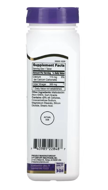 Apple Cider Vinegar, 300mg, 250 Comprimidos, 21st Century