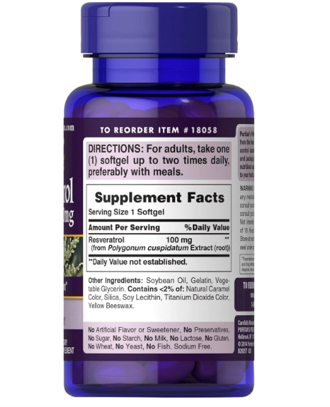 Resveratrol 100mg, 120 Cápsulas, Puritan's Pride