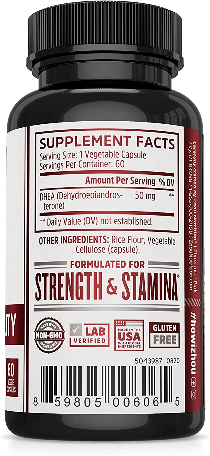 Dhea 50mg, 60 cápsulas, Zhou Nutrition