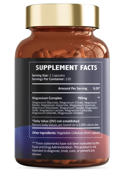 Complexo de Magnésio 700mg, Glicinato, Óxido de Malato, Taurato, Aspartato e Orotato, 120 Capsulas, Totaria Health