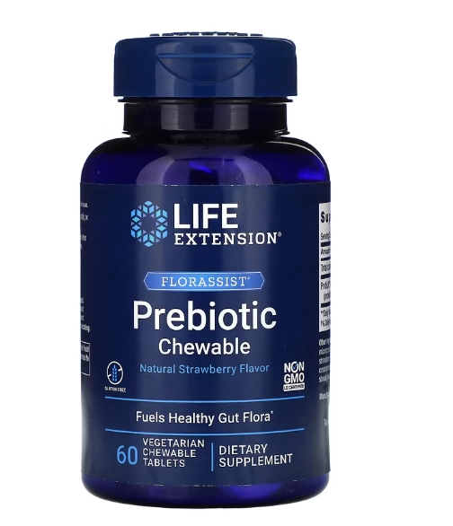 Prebiótico Mastigável Florassist, 60 Comprimidos Mastigáveis, Life Extension