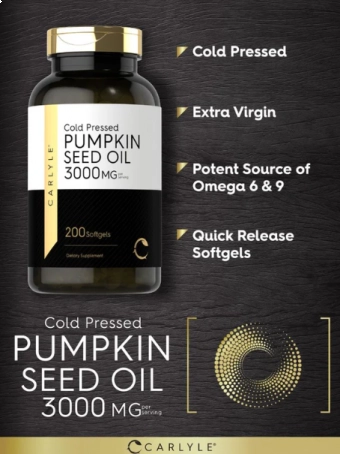 Semente de Abóbora, Pumpkin Seed Oil, 3000mg, 200 cápsulas, Carlyle