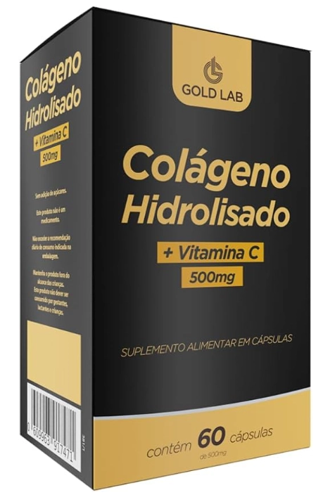 Colágeno Hidrolisado com Vitamina C 500mg, 60 Cápsulas, Gold Lab