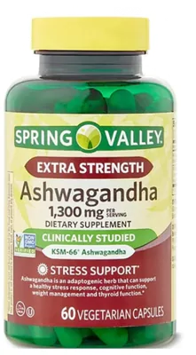 Ashwagandha Extra Strength 1300mg, 60 Cápsulas, Spring Valley