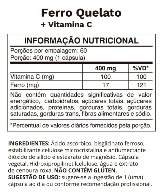 Ferro Quelato Com Vitamina C, 60 Cápsulas, Ocean Drop