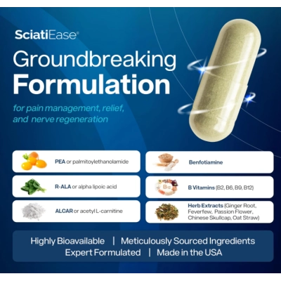 Sciatic Nerve Support Formula, Suporte ao Nervo Ciático e Saúde Nervosa, 120 cápsulas, SciatiEase 