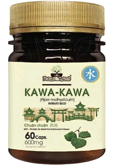 Kawa Kawa 600mg, Extrato Seco, 60 Cápsulas, Folhas e Raizes