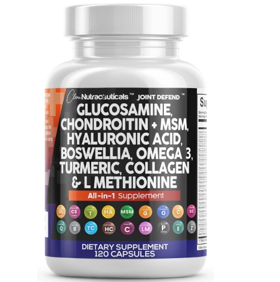 Glucosamina Condroitina e MSM 1500mg, Com Cúrcuma, Colágeno, Ácido Hialurônico e Ômega-3, 120 Cápsulas, Clean Nutraceuti