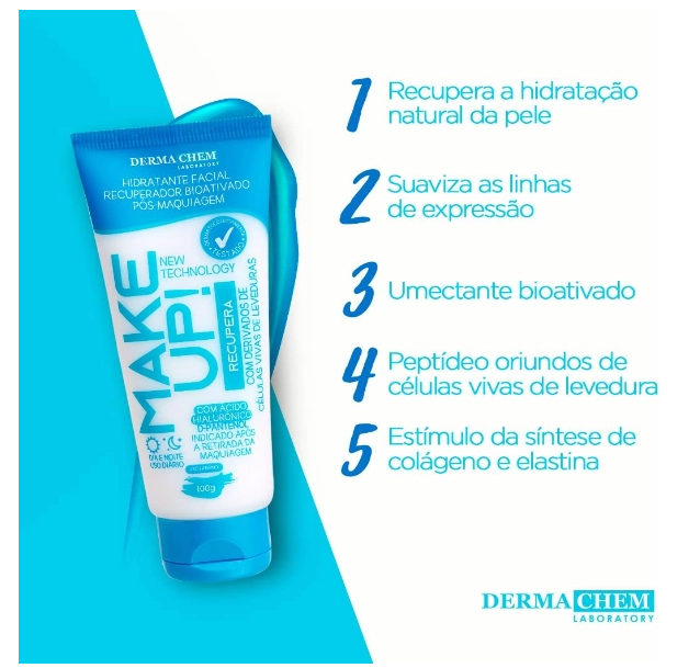 Hidratante Facial,  Make Up, Recuperador Pós Maquiagem, 100g, Dermachem