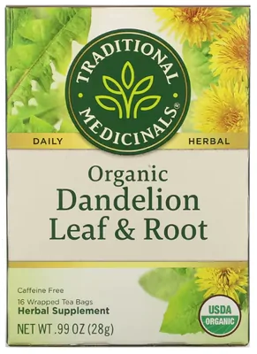 Chá de Ervas, Orgânico de Folha de Dente de Leão e Raiz,16 Saquinhos, Traditional Medicinals
