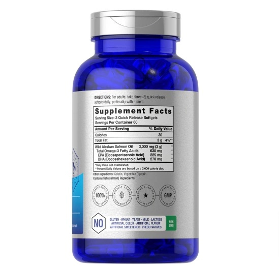 Óleo de salmão, 3000mg, 180 capsulas, Horbaach
