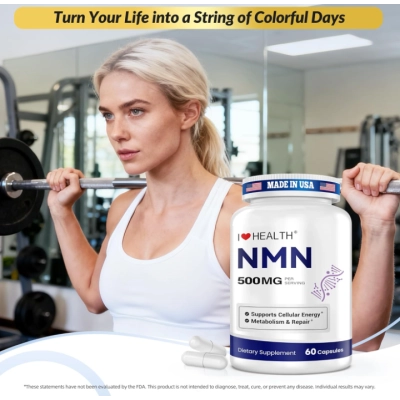 NMN 500mg, Nicotinamida Mononucleotídeo, Pureza de 99,9% 60 Cápsulas, I Love Health