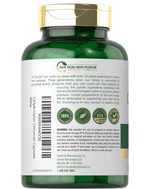 Ceylon Cinnamon, Canela do Ceilão 4000mg, 120 Cápsulas, Carlyle