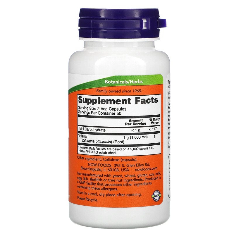 Valeriana Root, 500mg, 100 capsulas, Now
