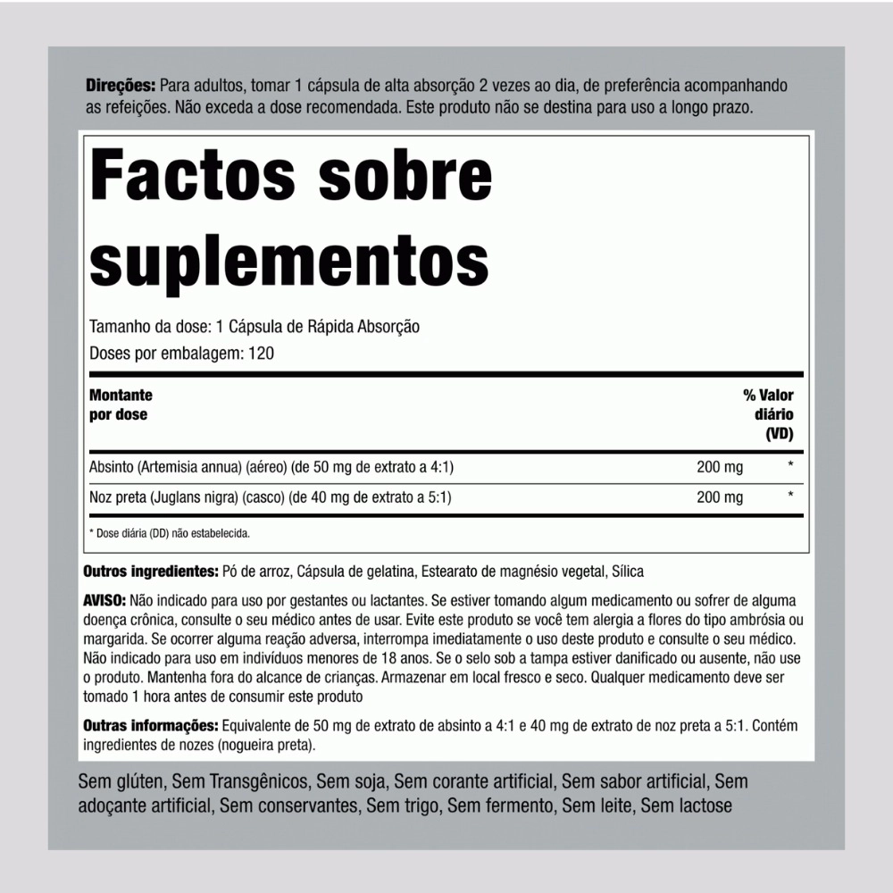 Black Walnut Complex, Complexo de Absinto e Noz Preta 400mg, 120 Cápsulas, PipingRock