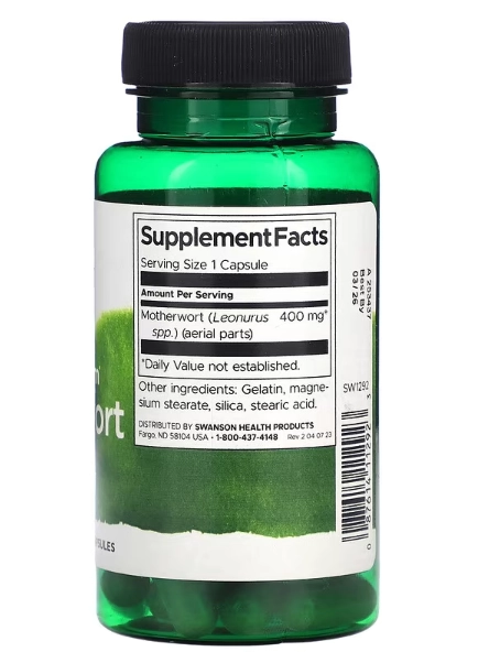 Motherwort de Espectro Completo, 400mg, 60 Cápsulas, Swanson