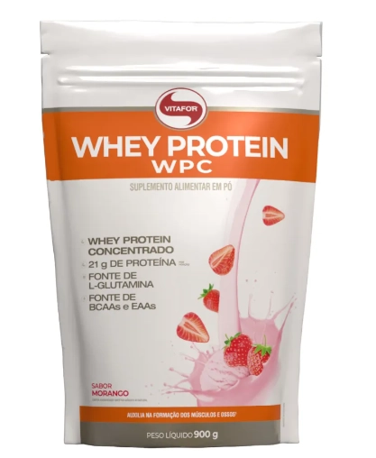 Whey Protein WPC, 900g Sabor Morango, Vitafor