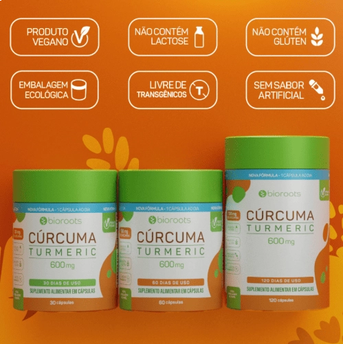 Cúrcuma, Turmeric 600mg, 30 Cápsulas, Bioroots