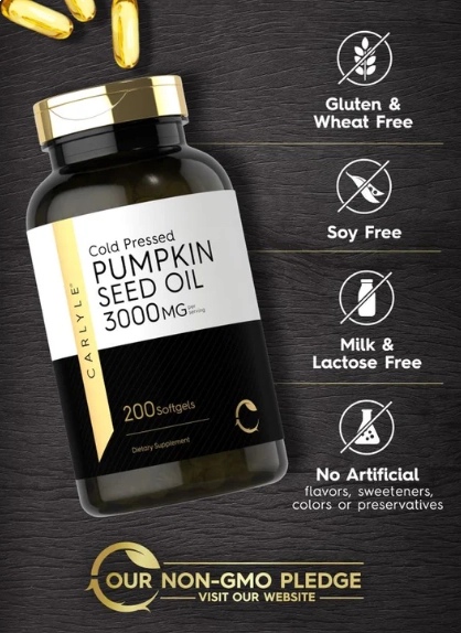 Semente de Abóbora, Pumpkin Seed Oil, 3000mg, 200 cápsulas, Carlyle