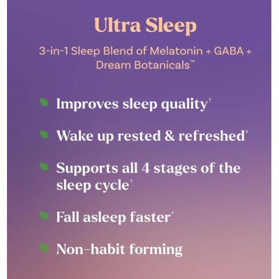 Ultra Sleep 3 em 1, Melatonina  5mg, Gaba e Extratos Botânicos, 50 Gomas Sabor Morango, Natrol 